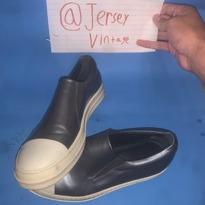 Rick Owens Silver Leather Boat Slip Ons